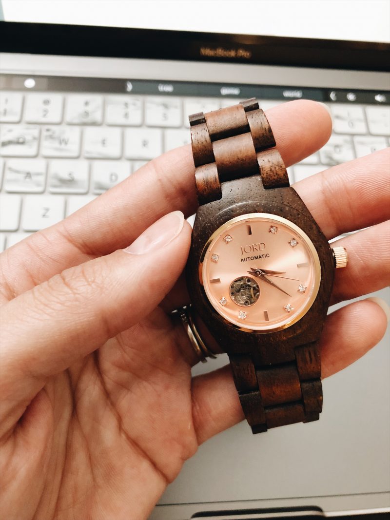 close-up view of Jord women's wooden watch